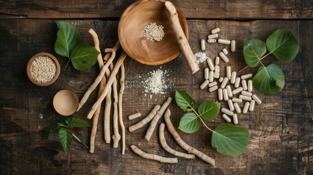 fresh ashwagandha roots and leaves