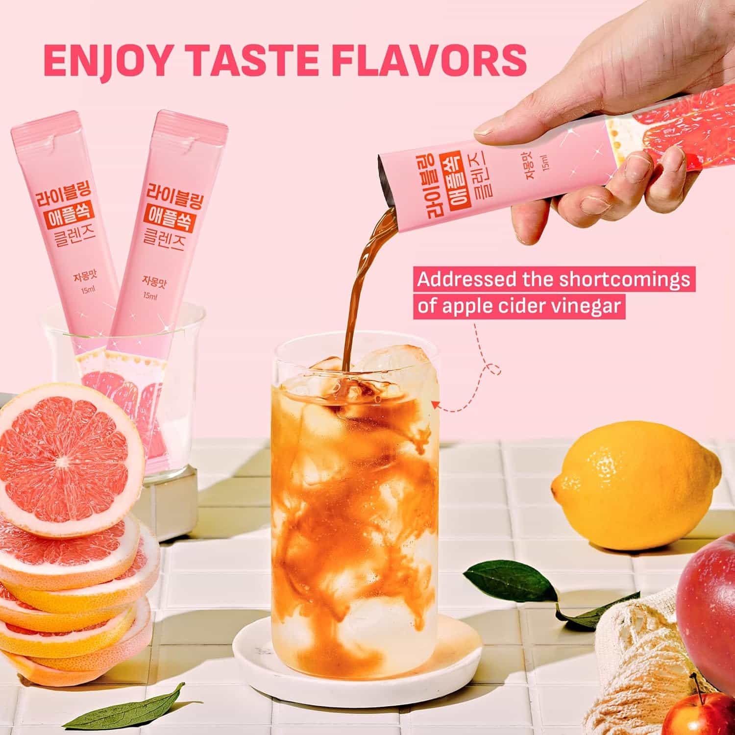 Vinaigre de Cidre de Pomme à Boire – 30 Sticks déjà dosés – Saveur Pamplemousse – Boisson – Image 4